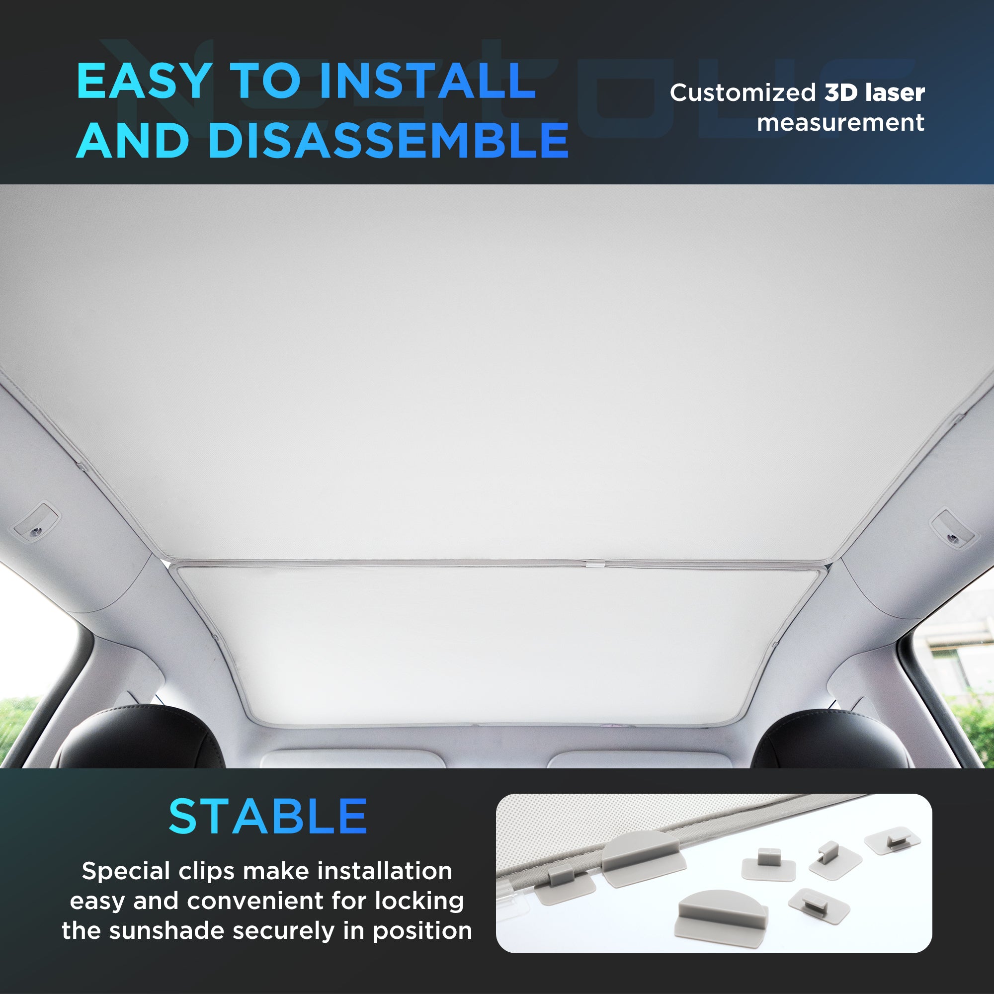 Nestour Tesla Model Y Sunshade, ice Crystal and Nano Coated Foldable Sunroof Window Shade Accessories Fit for Tesla Model Y2016-2023, with UV/Heat Insulation Film (White Set of 2)