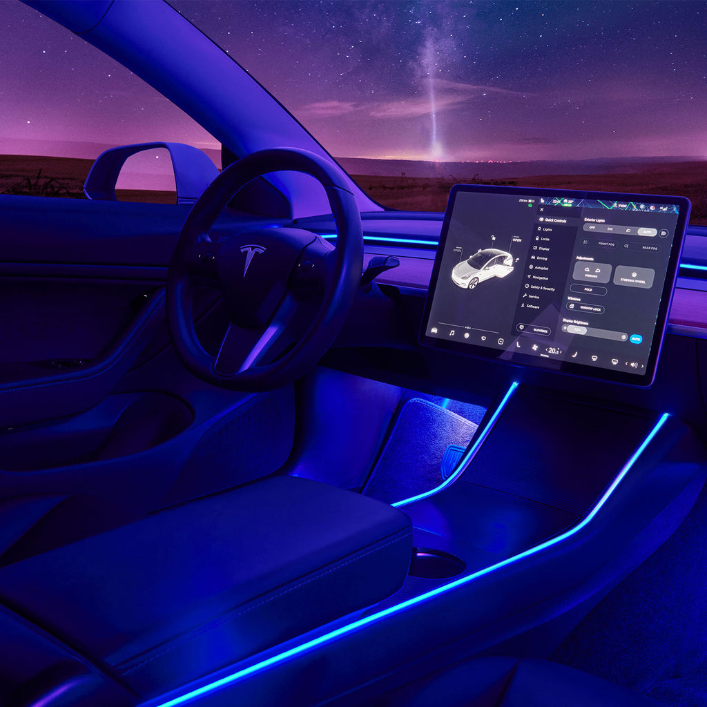 3Nestour 2016-2020 Tesla Model 3 Y Interior Car Neon Lights, (Center Console+Dashboard+2 Foot Lights) with Matching Armrest Organizer
