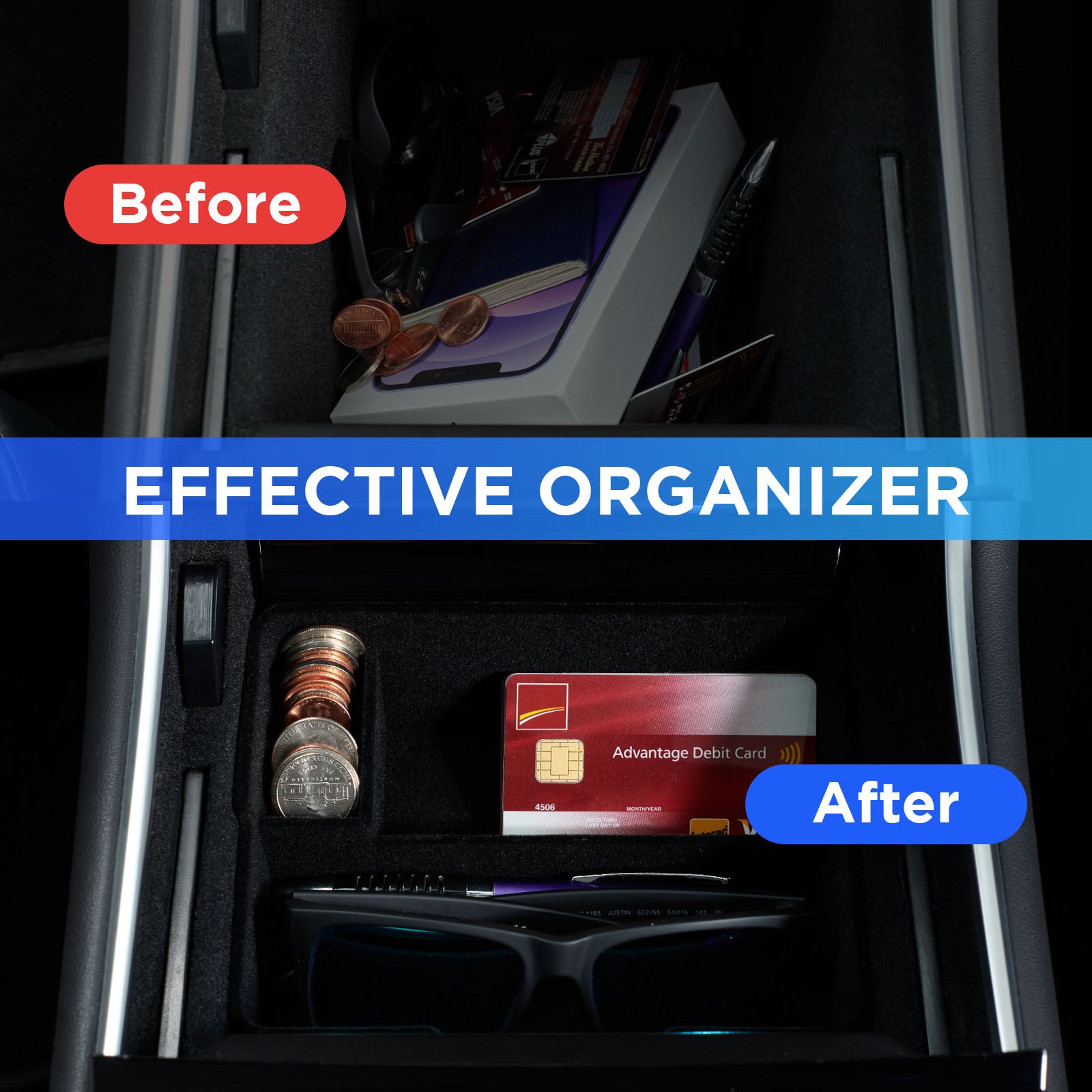 Nestour 2016-2020 Tesla Model 3 / Y Center Console Organizer  (Flocking)