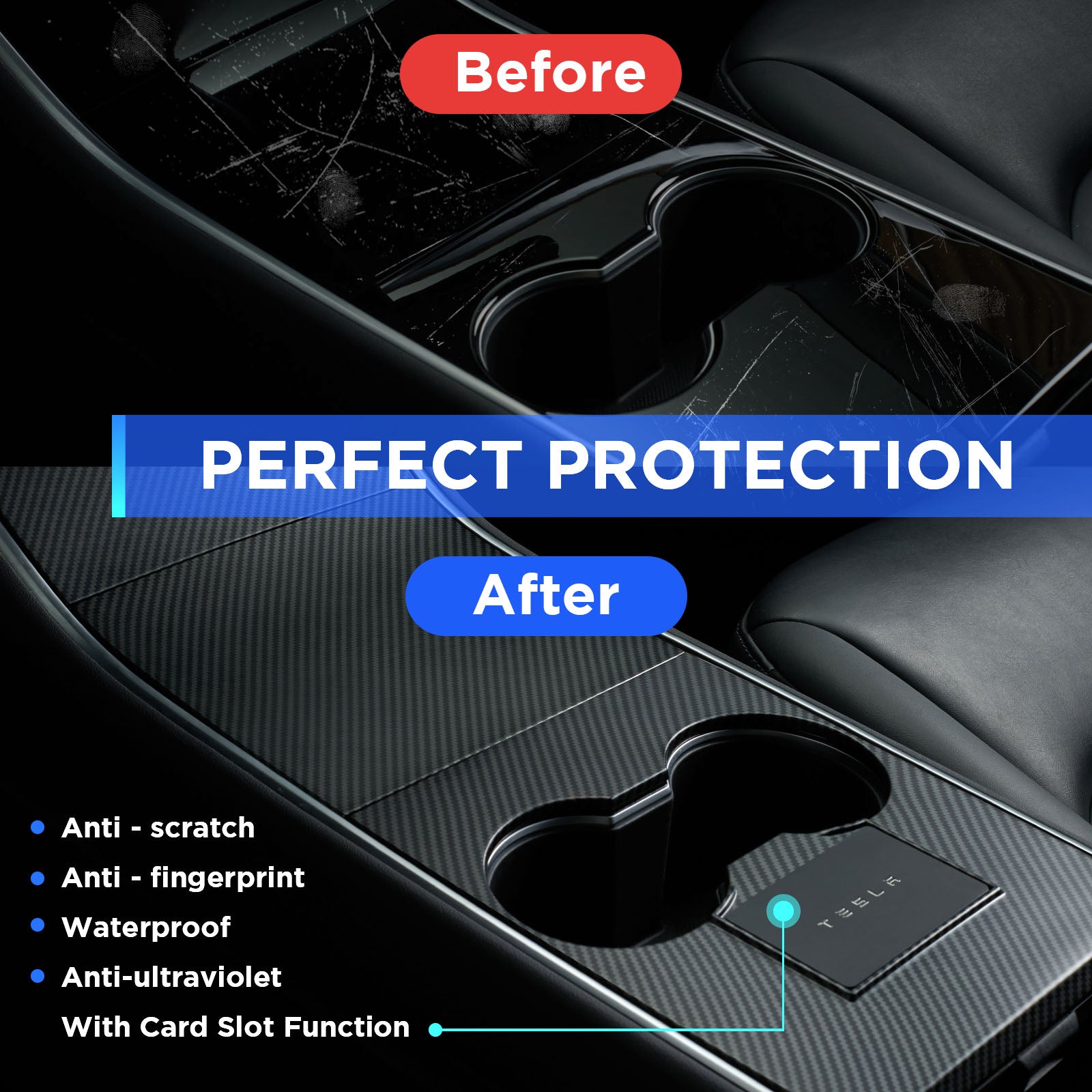 Nestour 2016-2020 Model 3 / Y Console Wrap (Matte Carbon Fiber)