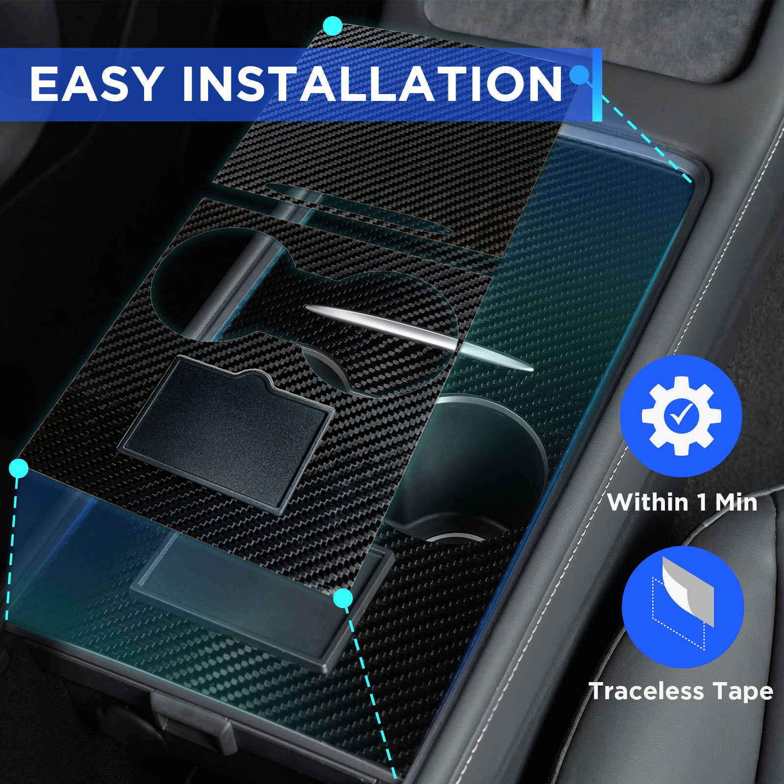 Nestour 2021 2022 2023 Tesla Model 3 / Y Console Wrap (Glossy Carbon Fiber)