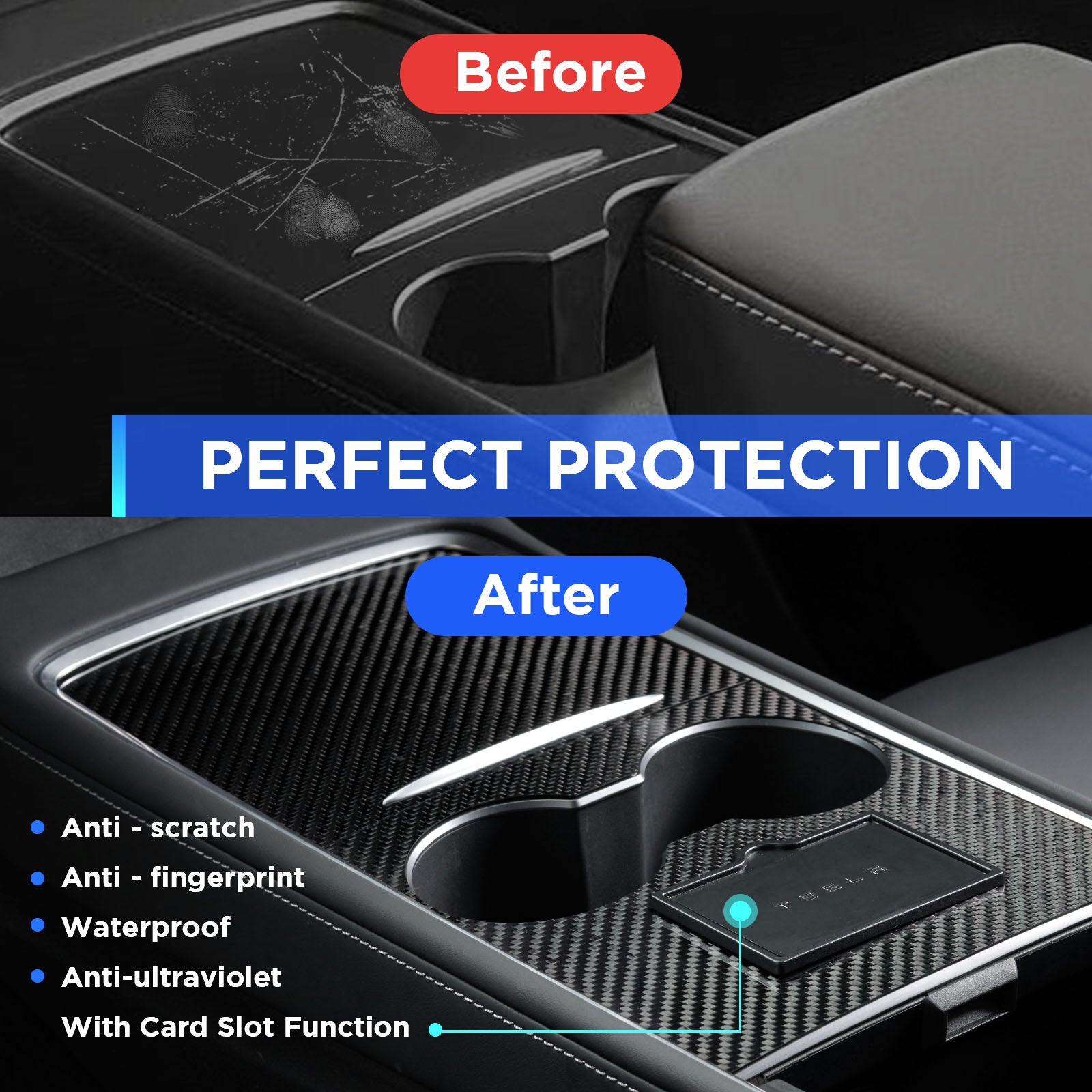 Nestour 2021 2022 2023 Tesla Model 3 / Y Console Wrap (Glossy Carbon Fiber)