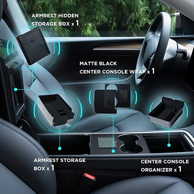 Nestour Upgraded 4PCS 2021 2022 2023 Tesla Model 3 Model Y Flocked Center Console Organizer
