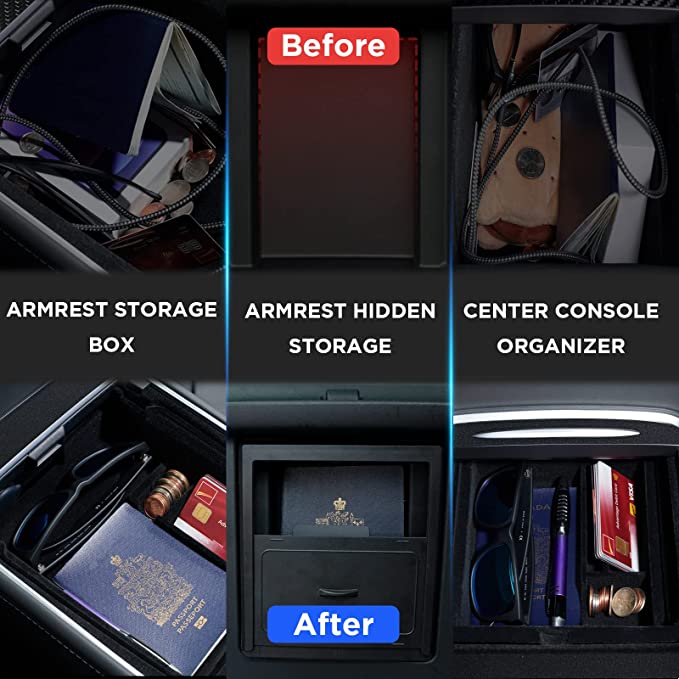 Nestour Upgraded 4PCS 2021 2022 2023 Tesla Model 3 Model Y Flocked Center Console Organizer