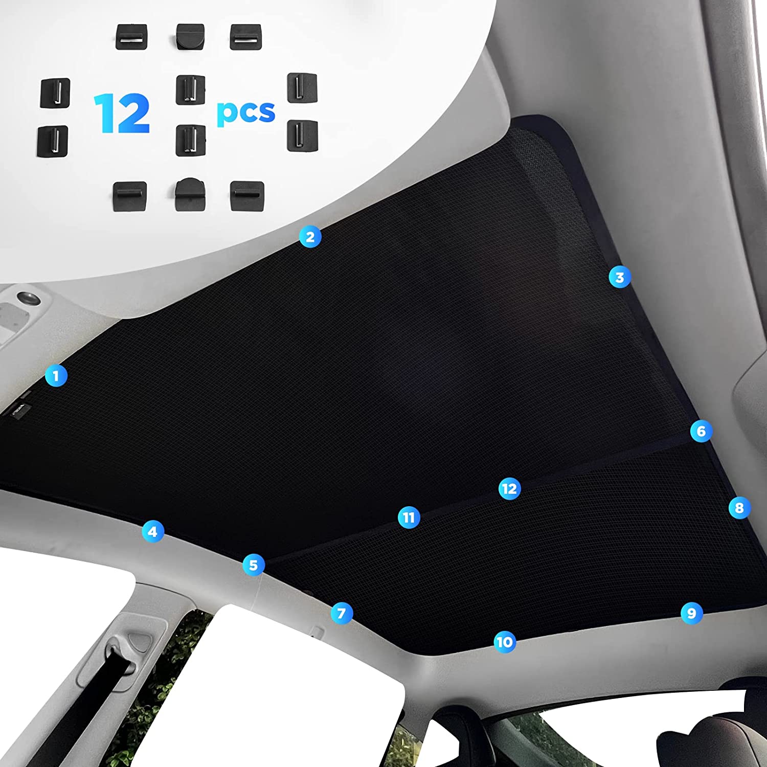 Nestour Tesla Model Y Sunshade, Foldable Sunroof Window Shade Accessories Fit for Tesla Model Y 2020-2023, with UV/Heat Insulation Film (Set of 2)