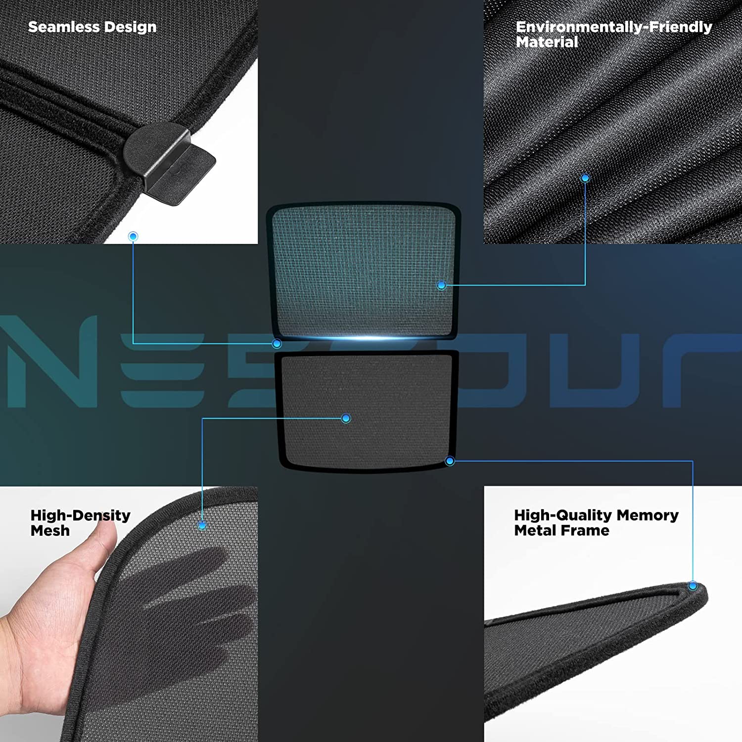 Nestour Tesla Model Y Sunshade, Foldable Sunroof Window Shade Accessories Fit for Tesla Model Y 2020-2023, with UV/Heat Insulation Film (Set of 2)